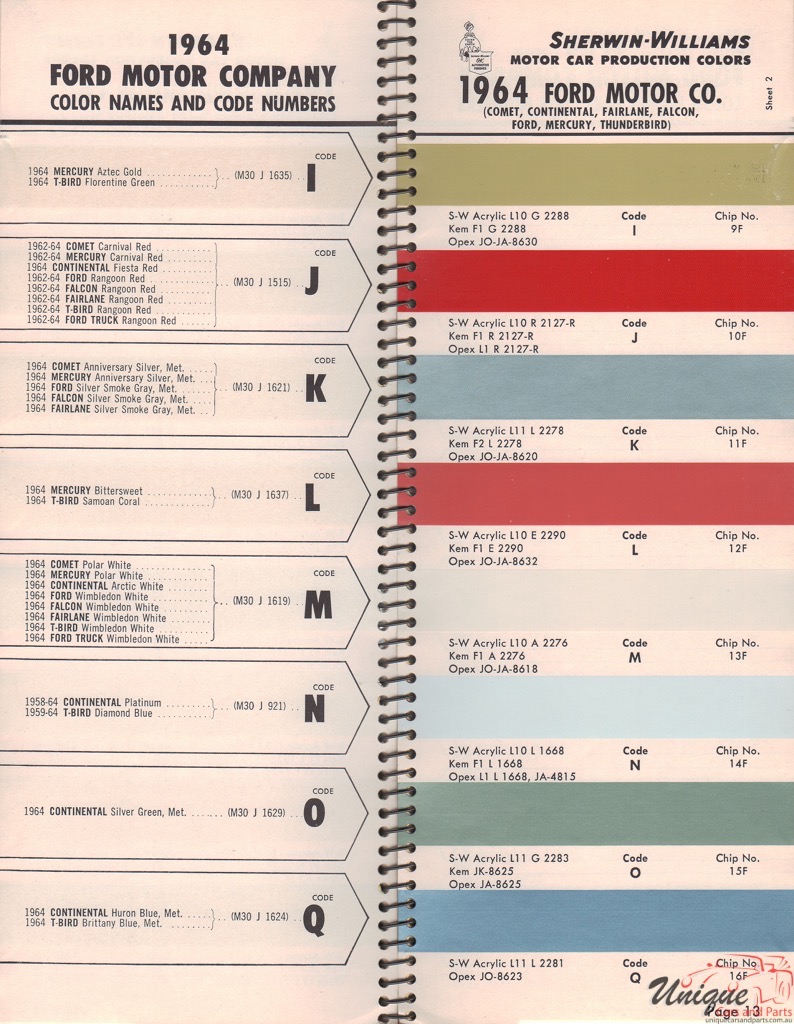 1964 Ford Paint Charts Williams 2